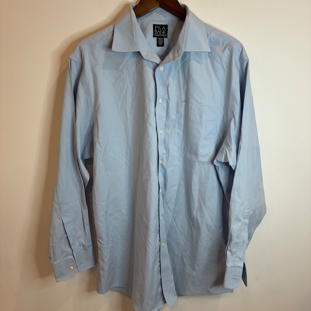 Jos. A. Bank Mens Traveler's Collection Tailored Fit Dress Shirt Blue 17-34